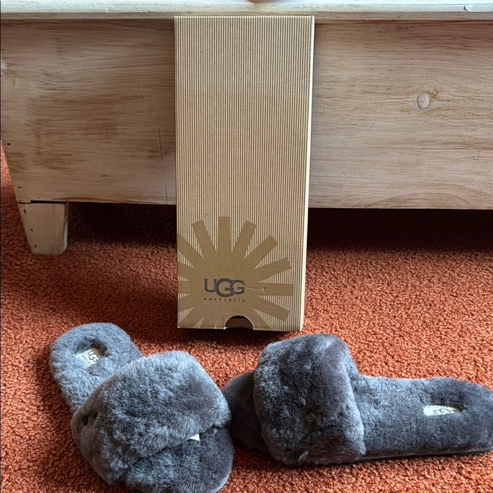 UGG Fluffy Grey Slippers